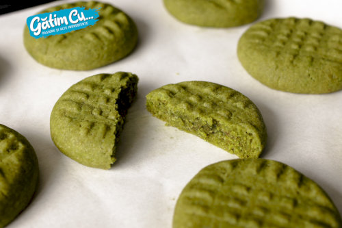 Biscuits with butter and matcha tea