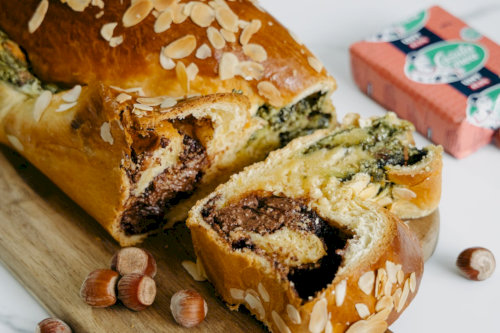 Cozonac with chocolate, pistachios and nuts